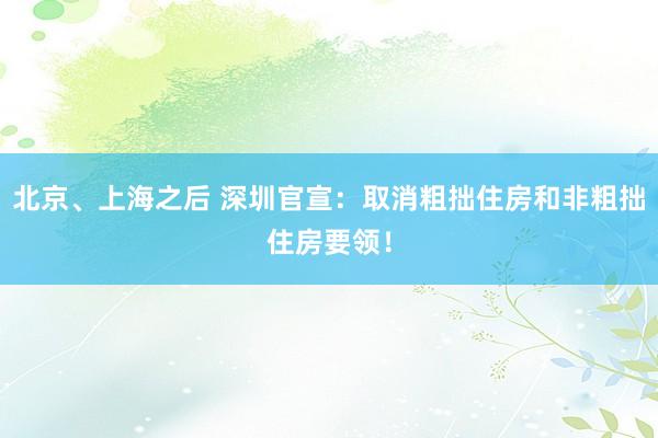 北京、上海之后 深圳官宣：取消粗拙住房和非粗拙住房要领！